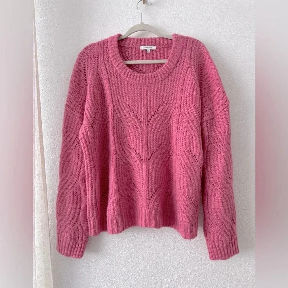 Madewell Pink Cable Knit Alpaca Blend Sweater Size XL - Picture 3 of 11